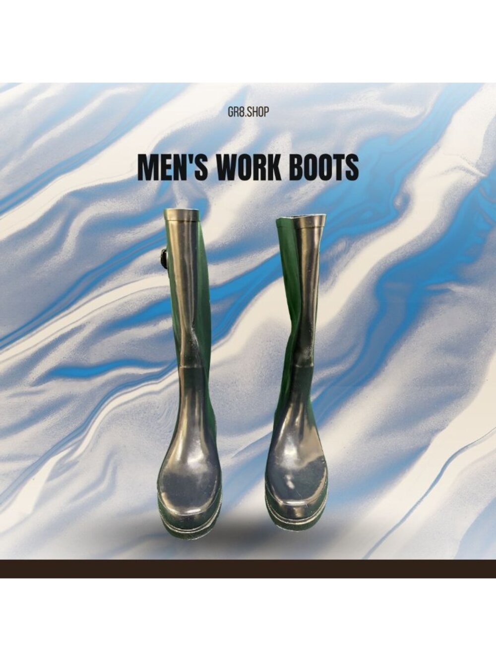Mens Waterproof Rubber Work Boots Size 6 Durable Slip-Resistant Sole Green